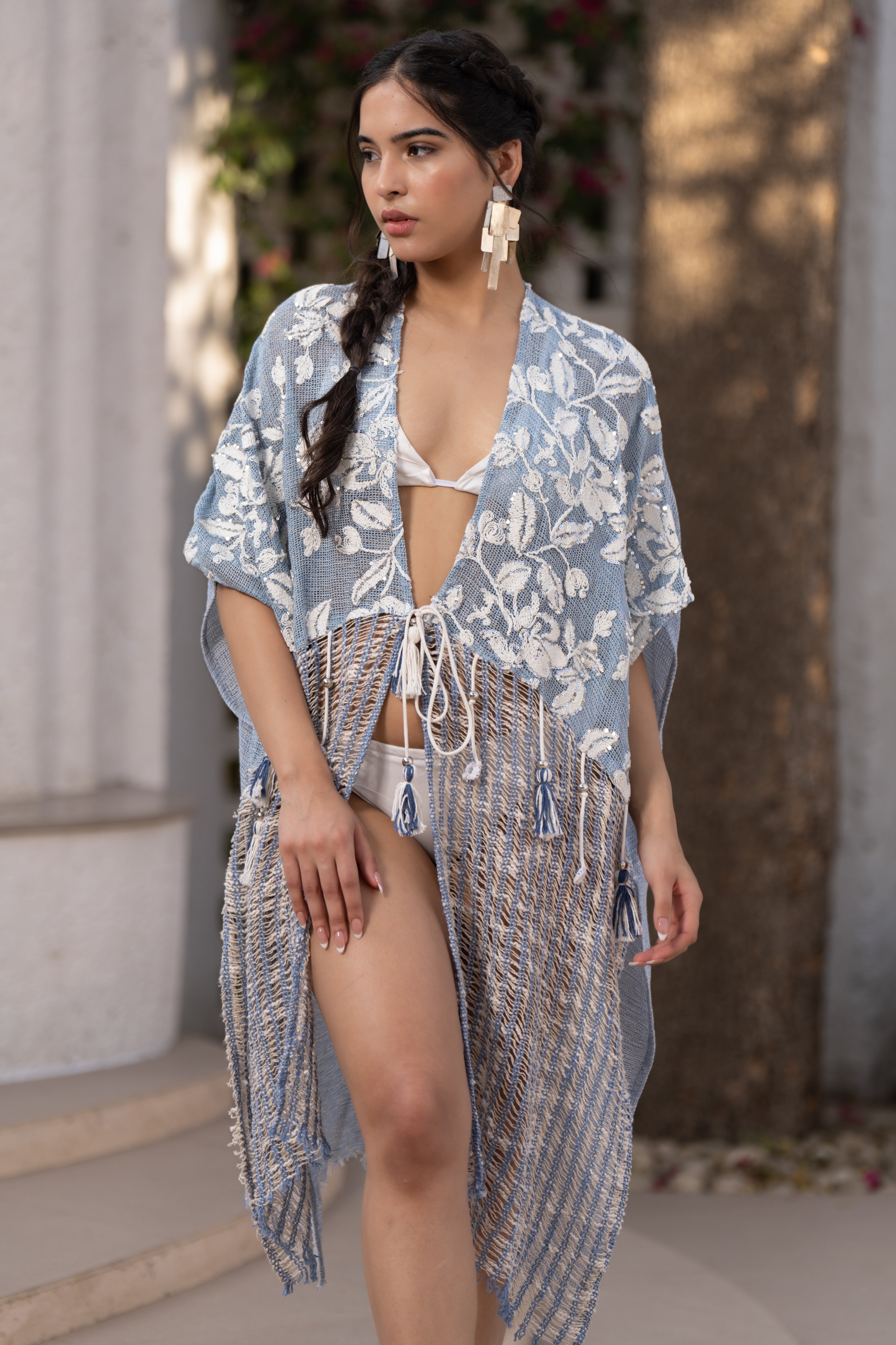 Jali Sequined Embroidery Kaftan
