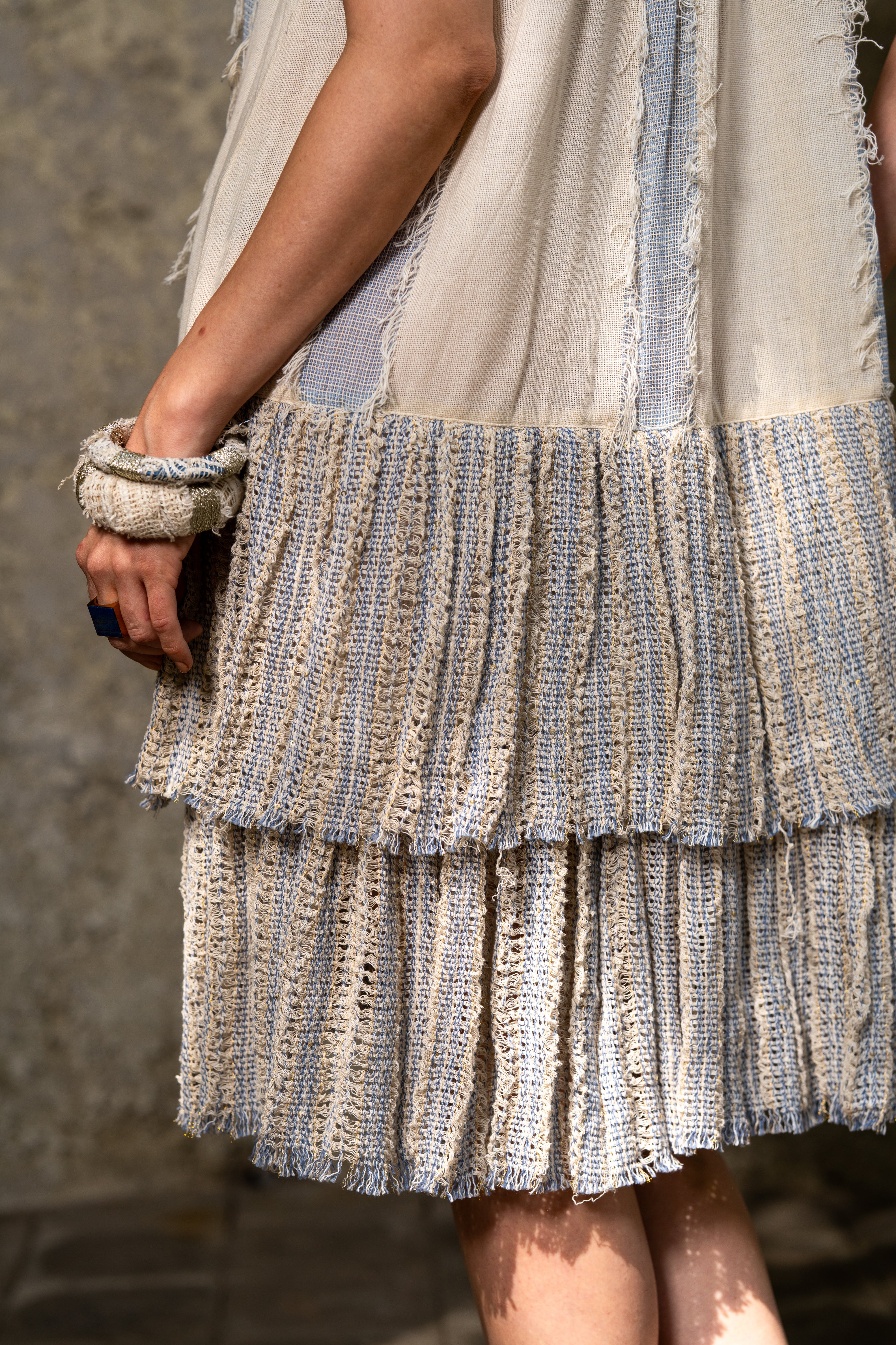 Fringe Jacquard Ruffle dress with mirror work