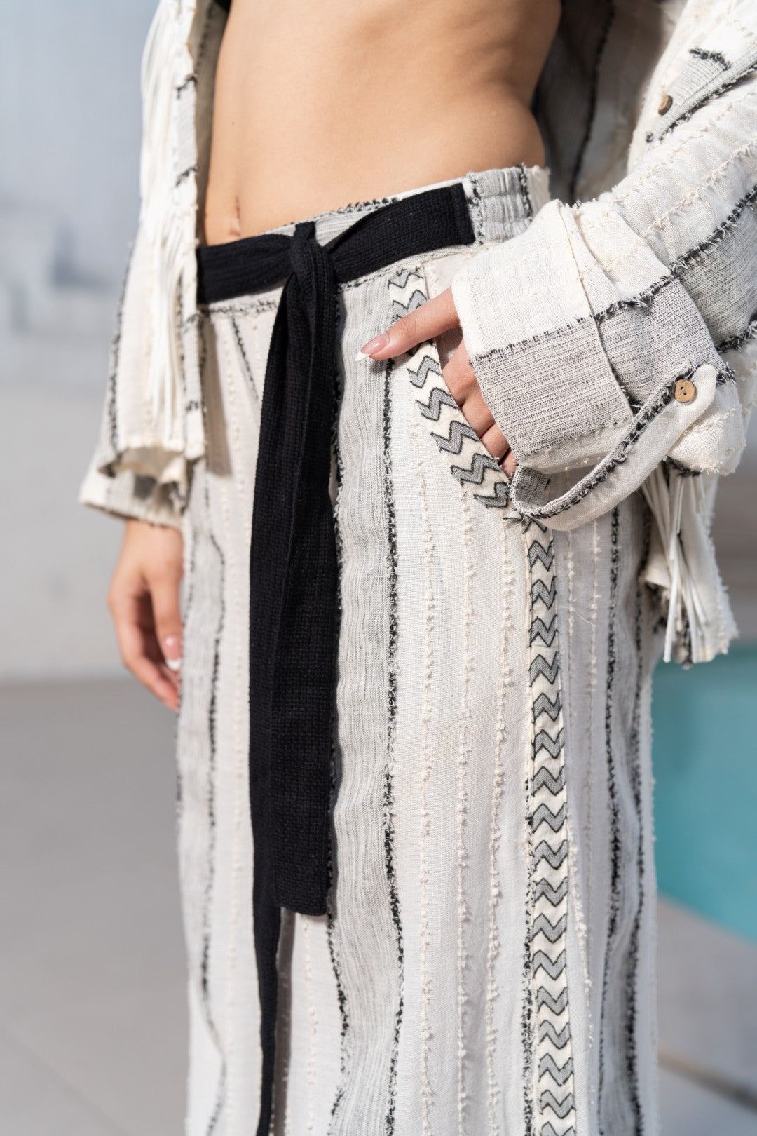 Textured striped wide leg trousers