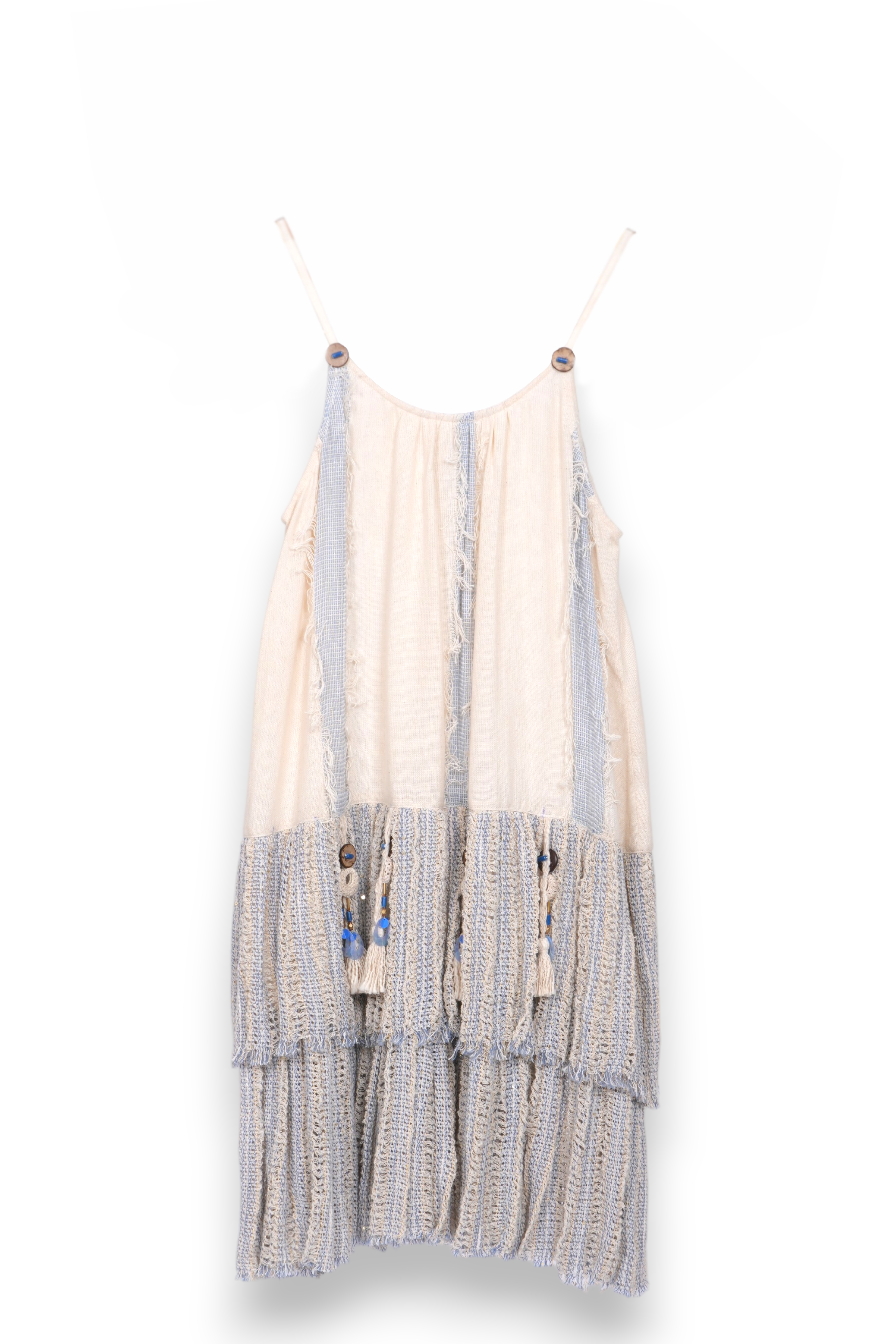 Fringe Jacquard Ruffle dress with mirror work