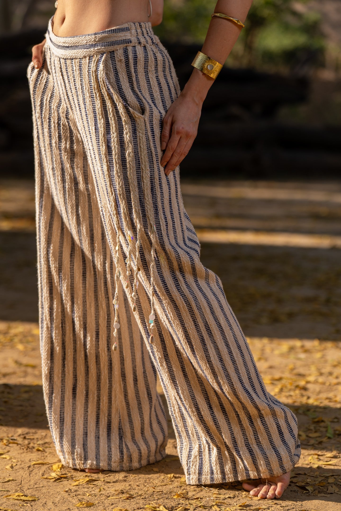 Stripe Jacquard trousers with embellishment