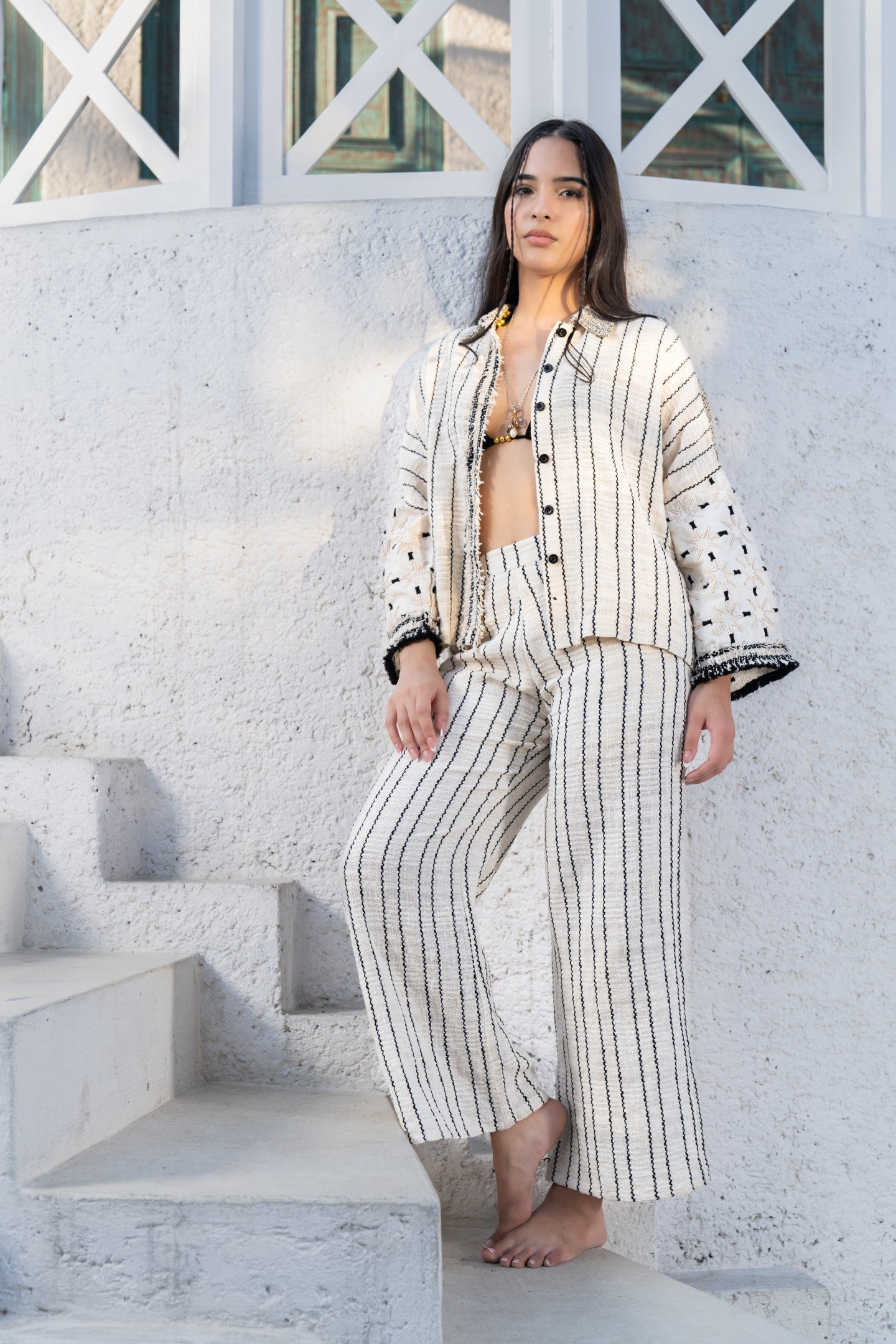 Stripe jacquard trousers