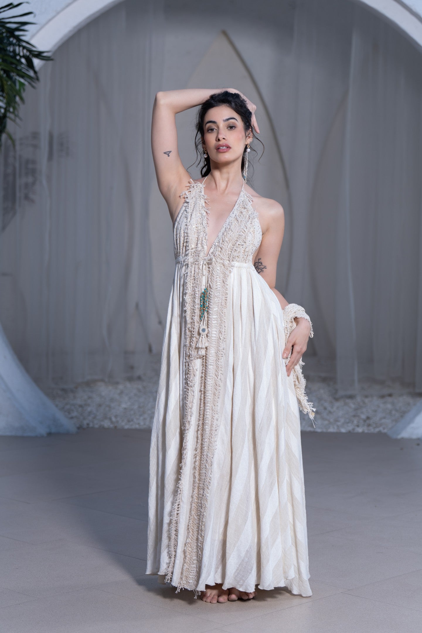 Textured Gold Sequined Long dress