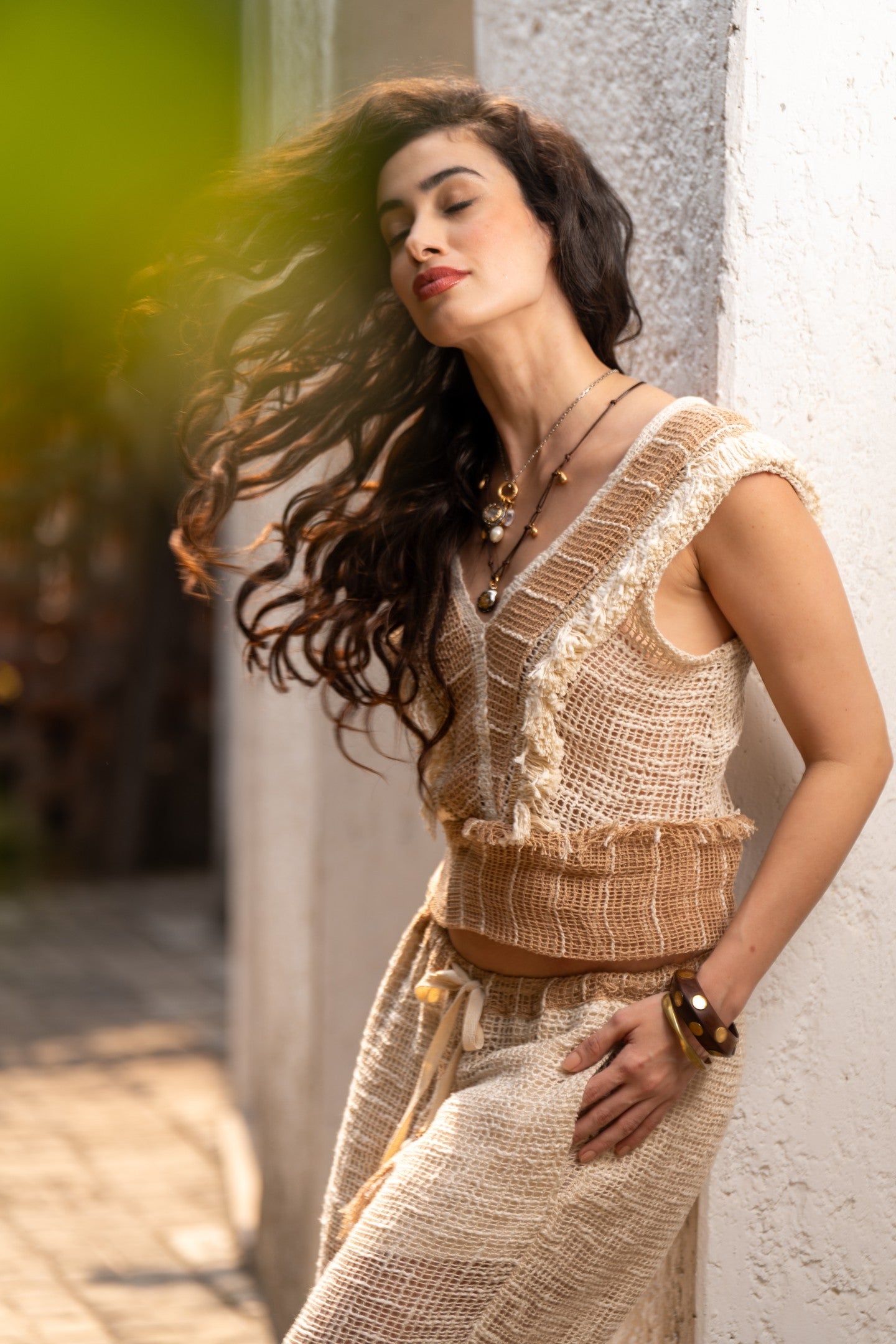 v neck fringe jali top