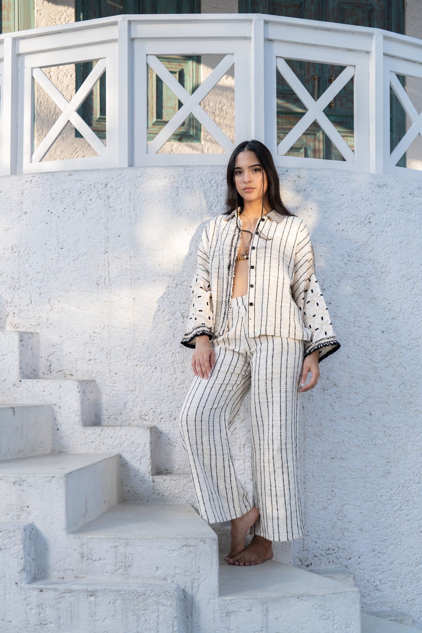 Stripe jacquard trousers